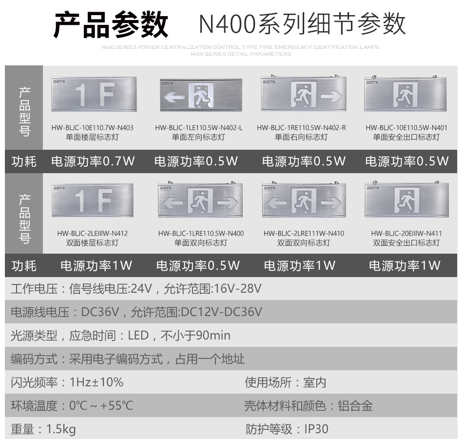 海灣N400疏散指示燈參數(shù)表